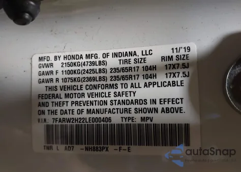 2020 Honda Cr-V Awd Lx z USA, uszkodzony, nr VIN 7FARW2H22LE000406